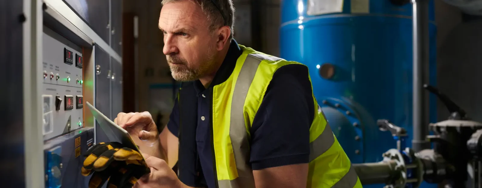 A Pool Plant Operative checking the heating of the pool